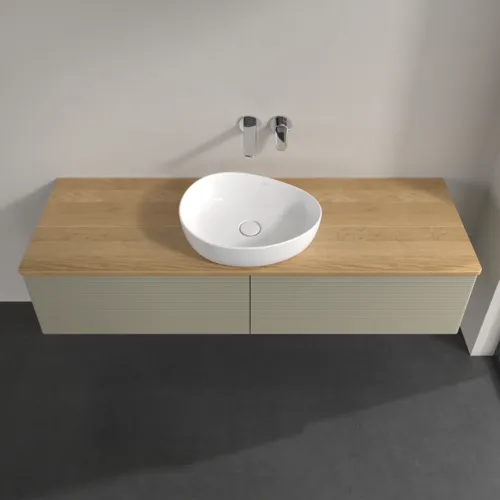 Bild von VILLEROY BOCH Antao Waschbeckenunterschrank, 2 Auszüge, 1600 x 360 x 500 mm, Front mit Struktur, Stone Grey Matt Lacquer / Honey Oak #K36111HK