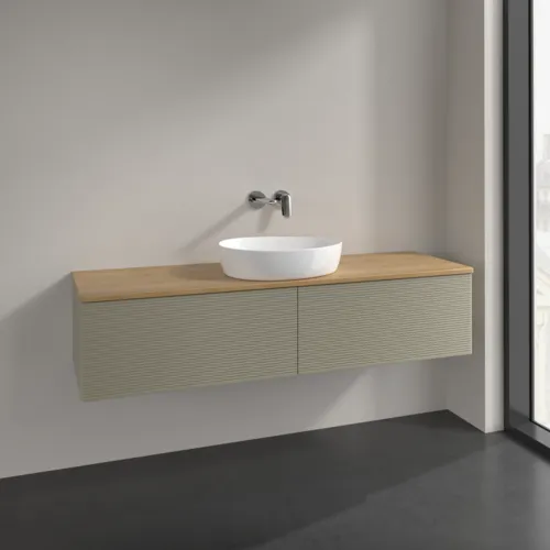 Bild von VILLEROY BOCH Antao Waschbeckenunterschrank, 2 Auszüge, 1600 x 360 x 500 mm, Front mit Struktur, Stone Grey Matt Lacquer / Honey Oak #K36111HK