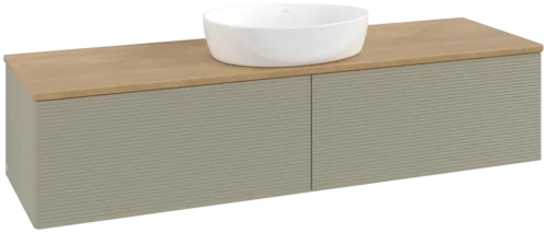Bild von VILLEROY BOCH Antao Waschbeckenunterschrank, 2 Auszüge, 1600 x 360 x 500 mm, Front mit Struktur, Stone Grey Matt Lacquer / Honey Oak #K36111HK