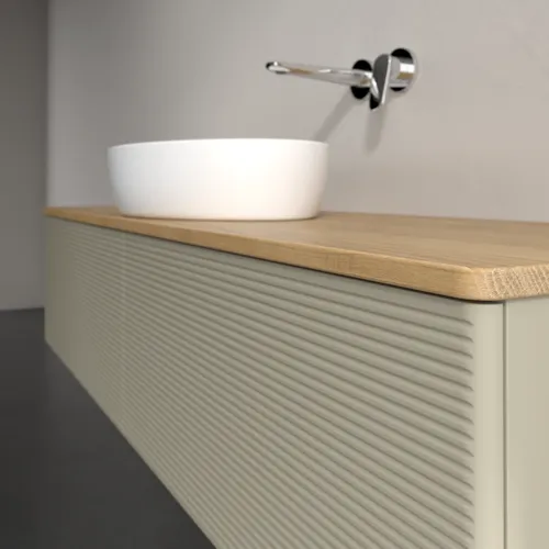 Bild von VILLEROY BOCH Antao Waschbeckenunterschrank, 2 Auszüge, 1600 x 360 x 500 mm, Front mit Struktur, Stone Grey Matt Lacquer / Honey Oak #K36111HK