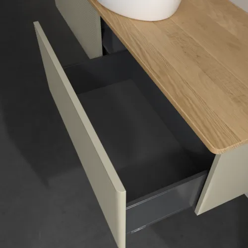 Bild von VILLEROY BOCH Antao Waschbeckenunterschrank, 2 Auszüge, 1600 x 360 x 500 mm, Front mit Struktur, Stone Grey Matt Lacquer / Honey Oak #K36111HK