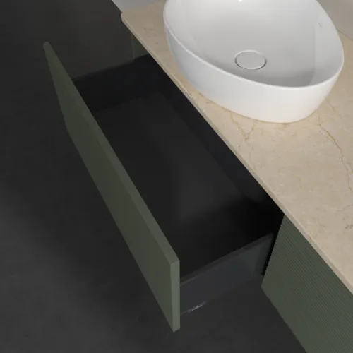 Bild von VILLEROY BOCH Antao Waschbeckenunterschrank, 2 Auszüge, 1600 x 360 x 500 mm, Front mit Struktur, Leaf Green Matt Lacquer / Botticino #K39113HL