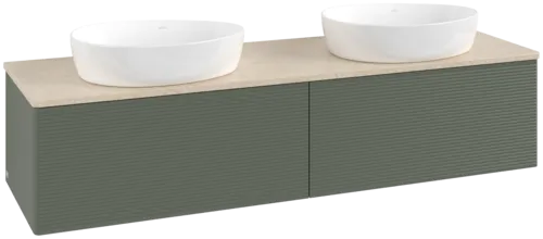 Bild von VILLEROY BOCH Antao Waschbeckenunterschrank, 2 Auszüge, 1600 x 360 x 500 mm, Front mit Struktur, Leaf Green Matt Lacquer / Botticino #K39113HL