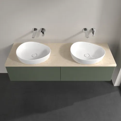 Bild von VILLEROY BOCH Antao Waschbeckenunterschrank, 2 Auszüge, 1600 x 360 x 500 mm, Front mit Struktur, Leaf Green Matt Lacquer / Botticino #K39113HL