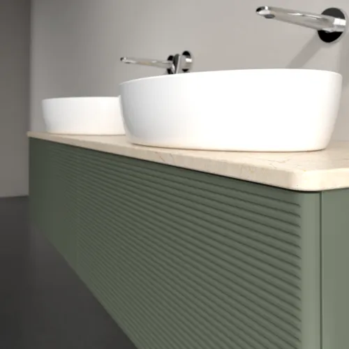 Bild von VILLEROY BOCH Antao Waschbeckenunterschrank, 2 Auszüge, 1600 x 360 x 500 mm, Front mit Struktur, Leaf Green Matt Lacquer / Botticino #K39113HL
