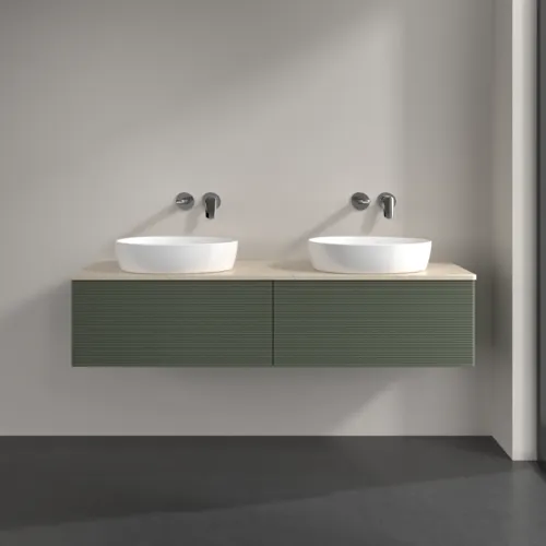 Bild von VILLEROY BOCH Antao Waschbeckenunterschrank, 2 Auszüge, 1600 x 360 x 500 mm, Front mit Struktur, Leaf Green Matt Lacquer / Botticino #K39113HL
