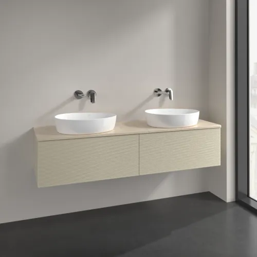 Bild von VILLEROY BOCH Antao Waschbeckenunterschrank, 2 Auszüge, 1600 x 360 x 500 mm, Front mit Struktur, Silk Grey Matt Lacquer / Botticino #K39113HJ