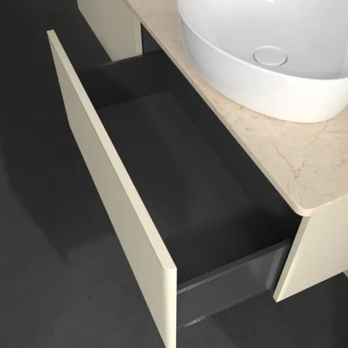 Bild von VILLEROY BOCH Antao Waschbeckenunterschrank, 2 Auszüge, 1600 x 360 x 500 mm, Front mit Struktur, Silk Grey Matt Lacquer / Botticino #K39113HJ