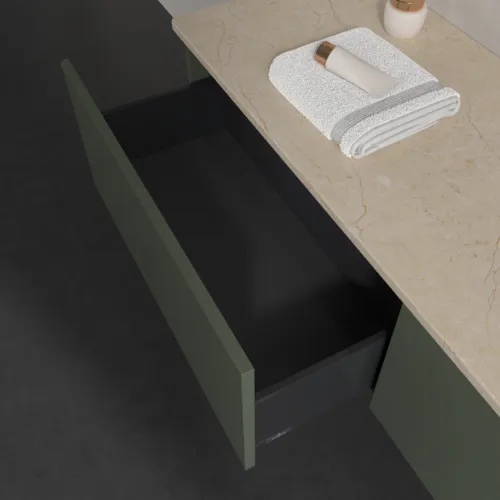 Obrázek VILLEROY BOCH Antao Vanity unit, 2 pull-out compartments, 1600 x 360 x 500 mm, Front without structure, Leaf Green Matt Lacquer / Botticino #K38053HL