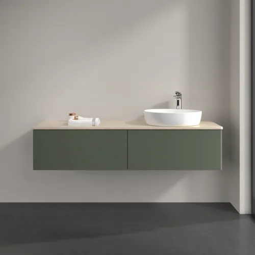 Obrázek VILLEROY BOCH Antao Vanity unit, 2 pull-out compartments, 1600 x 360 x 500 mm, Front without structure, Leaf Green Matt Lacquer / Botticino #K38053HL