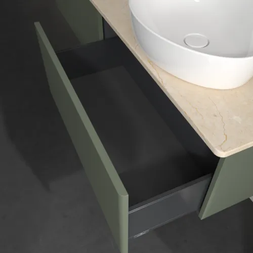 Obrázek VILLEROY BOCH Antao Vanity unit, 2 pull-out compartments, 1600 x 360 x 500 mm, Front without structure, Leaf Green Matt Lacquer / Botticino #K38053HL