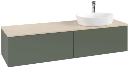Bild von VILLEROY BOCH Antao Waschbeckenunterschrank, 2 Auszüge, 1600 x 360 x 500 mm, Front ohne Struktur, Leaf Green Matt Lacquer / Botticino #K38053HL