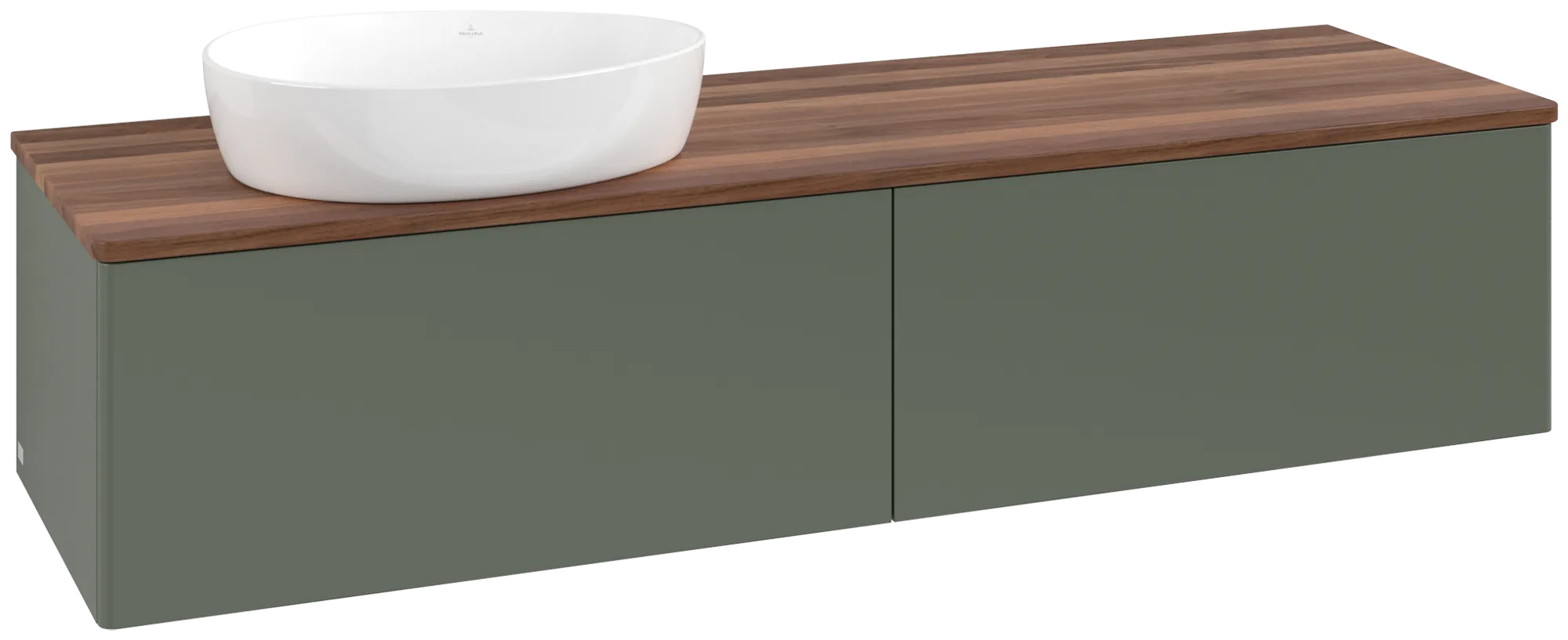 Bild von VILLEROY BOCH Antao Waschbeckenunterschrank, 2 Auszüge, 1600 x 360 x 500 mm, Front ohne Struktur, Leaf Green Matt Lacquer / Warm Walnut #K37012HL
