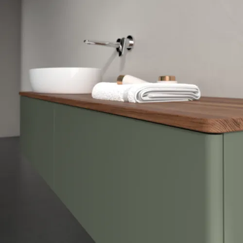 Bild von VILLEROY BOCH Antao Waschbeckenunterschrank, 2 Auszüge, 1600 x 360 x 500 mm, Front ohne Struktur, Leaf Green Matt Lacquer / Warm Walnut #K37012HL