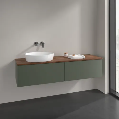 Bild von VILLEROY BOCH Antao Waschbeckenunterschrank, 2 Auszüge, 1600 x 360 x 500 mm, Front ohne Struktur, Leaf Green Matt Lacquer / Warm Walnut #K37012HL