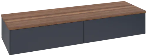 Bild von VILLEROY BOCH Antao Sideboard, 2 Auszüge, 1600 x 268 x 500 mm, Front ohne Struktur, Midnight Blue Matt Lacquer / Warm Walnut #K42002HG