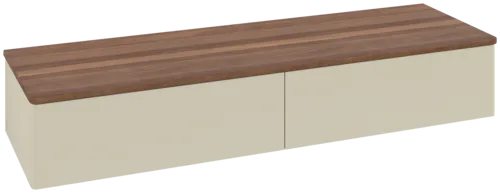 Bild von VILLEROY BOCH Antao Sideboard, 2 Auszüge, 1600 x 268 x 500 mm, Front ohne Struktur, Silk Grey Matt Lacquer / Warm Walnut #K42002HJ