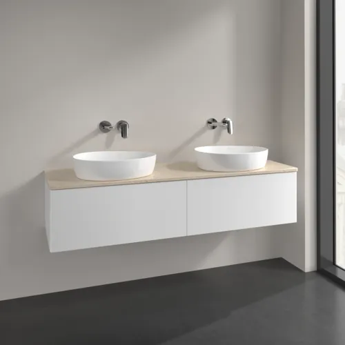 Picture of VILLEROY BOCH Antao Vanity unit, 2 pull-out compartments, 1600 x 360 x 500 mm, Front without structure, White Matt Lacquer / Botticino #K39013MT