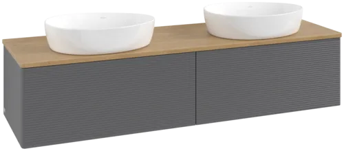 Bild von VILLEROY BOCH Antao Waschbeckenunterschrank, 2 Auszüge, 1600 x 360 x 500 mm, Front mit Struktur, Anthracite Matt Lacquer / Honey Oak #K39111GK