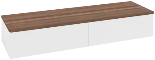 Bild von VILLEROY BOCH Antao Sideboard, 2 Auszüge, 1600 x 268 x 500 mm, Front ohne Struktur, White Matt Lacquer / Warm Walnut #K42002MT