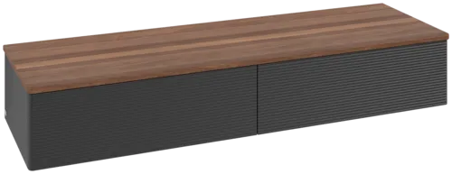 Bild von VILLEROY BOCH Antao Sideboard, 2 Auszüge, 1600 x 268 x 500 mm, Front mit Struktur, Black Matt Lacquer / Warm Walnut #K42102PD