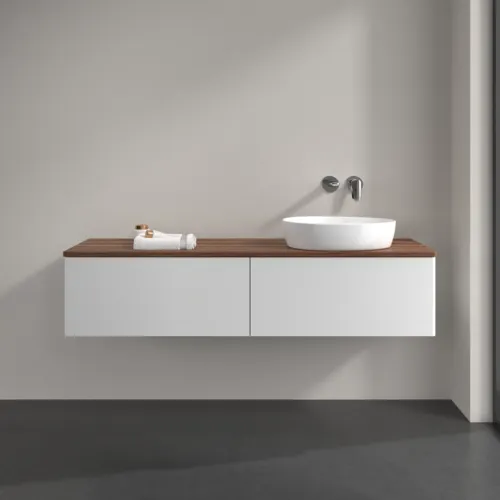Bild von VILLEROY BOCH Antao Waschbeckenunterschrank, 2 Auszüge, 1600 x 360 x 500 mm, Front ohne Struktur, Glossy White Lacquer / Warm Walnut #K38012GF