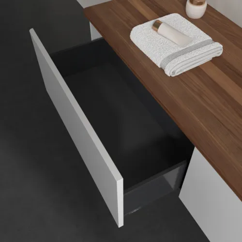 Bild von VILLEROY BOCH Antao Waschbeckenunterschrank, 2 Auszüge, 1600 x 360 x 500 mm, Front ohne Struktur, Glossy White Lacquer / Warm Walnut #K38012GF