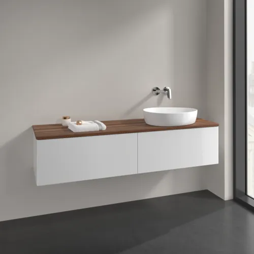 Bild von VILLEROY BOCH Antao Waschbeckenunterschrank, 2 Auszüge, 1600 x 360 x 500 mm, Front ohne Struktur, Glossy White Lacquer / Warm Walnut #K38012GF