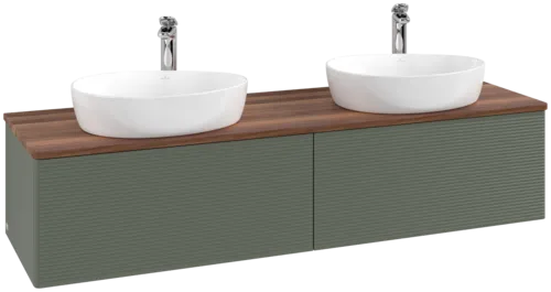 Bild von VILLEROY BOCH Antao Waschbeckenunterschrank, 2 Auszüge, 1600 x 360 x 500 mm, Front mit Struktur, Leaf Green Matt Lacquer / Warm Walnut #K39152HL