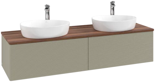 Bild von VILLEROY BOCH Antao Waschbeckenunterschrank, 2 Auszüge, 1600 x 360 x 500 mm, Front mit Struktur, Stone Grey Matt Lacquer / Warm Walnut #K39152HK