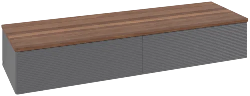 Bild von VILLEROY BOCH Antao Sideboard, 2 Auszüge, 1600 x 268 x 500 mm, Front mit Struktur, Anthracite Matt Lacquer / Warm Walnut #K42102GK