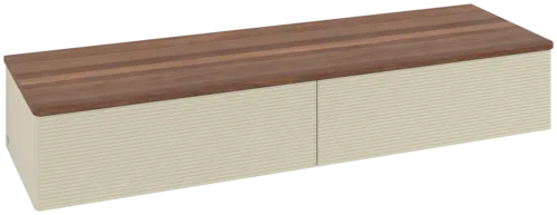 Bild von VILLEROY BOCH Antao Sideboard, 2 Auszüge, 1600 x 268 x 500 mm, Front mit Struktur, Silk Grey Matt Lacquer / Warm Walnut #K42102HJ