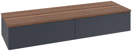 Bild von VILLEROY BOCH Antao Sideboard, 2 Auszüge, 1600 x 268 x 500 mm, Front mit Struktur, Midnight Blue Matt Lacquer / Warm Walnut #K42102HG