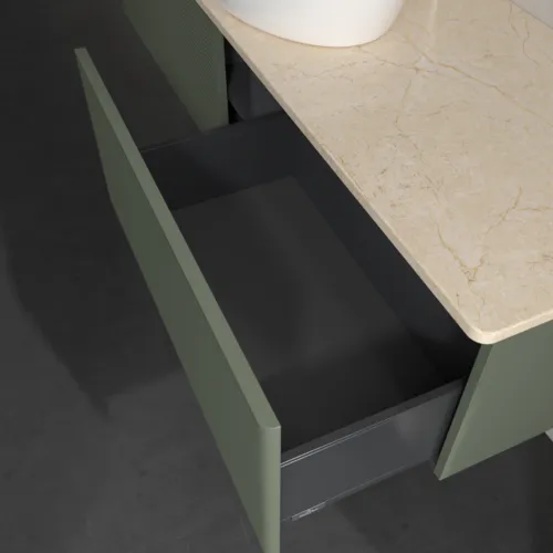Bild von VILLEROY BOCH Antao Waschbeckenunterschrank, 2 Auszüge, 1600 x 360 x 500 mm, Front mit Struktur, Leaf Green Matt Lacquer / Botticino #K36153HL