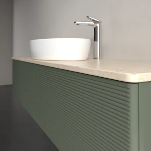 Bild von VILLEROY BOCH Antao Waschbeckenunterschrank, 2 Auszüge, 1600 x 360 x 500 mm, Front mit Struktur, Leaf Green Matt Lacquer / Botticino #K36153HL
