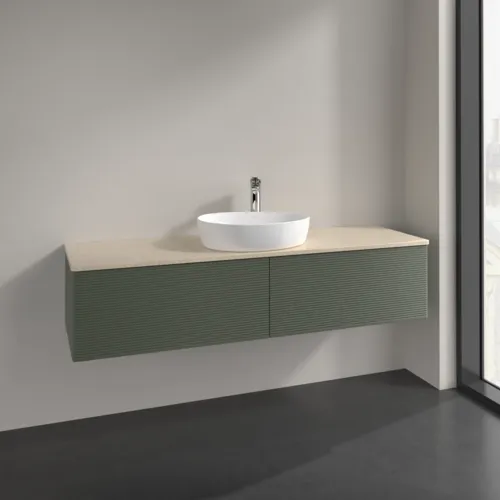 Bild von VILLEROY BOCH Antao Waschbeckenunterschrank, 2 Auszüge, 1600 x 360 x 500 mm, Front mit Struktur, Leaf Green Matt Lacquer / Botticino #K36153HL