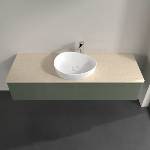 Bild von VILLEROY BOCH Antao Waschbeckenunterschrank, 2 Auszüge, 1600 x 360 x 500 mm, Front mit Struktur, Leaf Green Matt Lacquer / Botticino #K36153HL