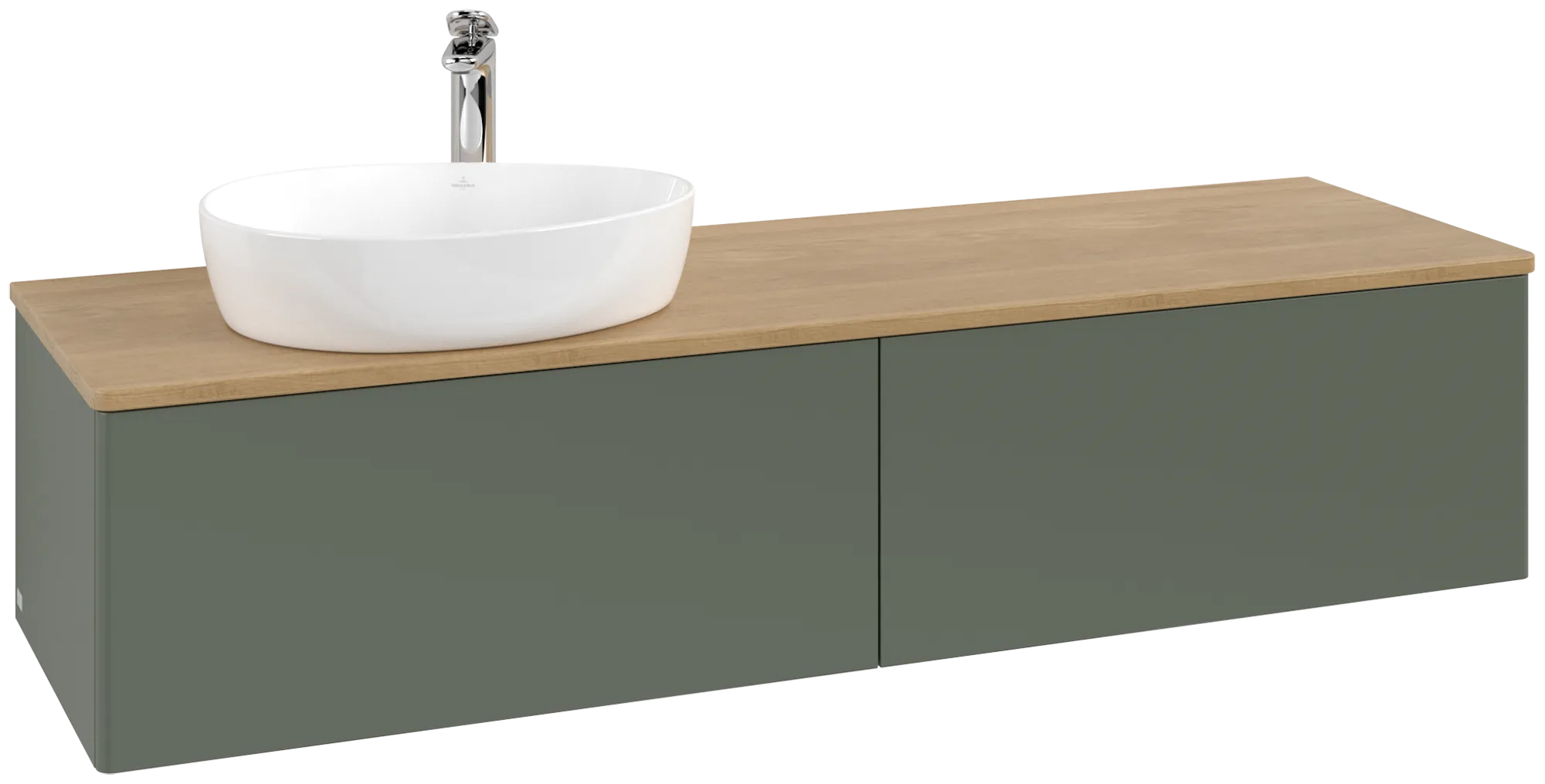 Bild von VILLEROY BOCH Antao Waschbeckenunterschrank, 2 Auszüge, 1600 x 360 x 500 mm, Front ohne Struktur, Leaf Green Matt Lacquer / Honey Oak #K37051HL