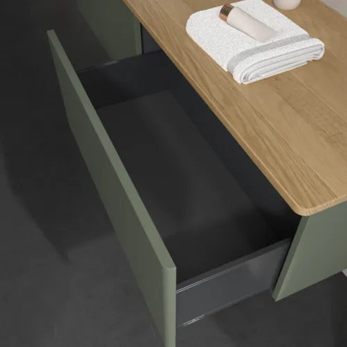 Bild von VILLEROY BOCH Antao Waschbeckenunterschrank, 2 Auszüge, 1600 x 360 x 500 mm, Front ohne Struktur, Leaf Green Matt Lacquer / Honey Oak #K37051HL