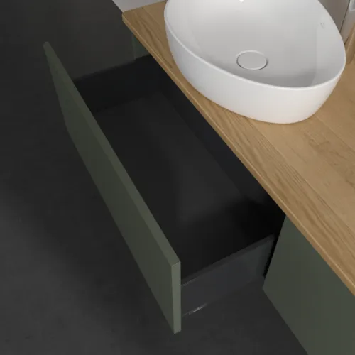 Bild von VILLEROY BOCH Antao Waschbeckenunterschrank, 2 Auszüge, 1600 x 360 x 500 mm, Front ohne Struktur, Leaf Green Matt Lacquer / Honey Oak #K37051HL