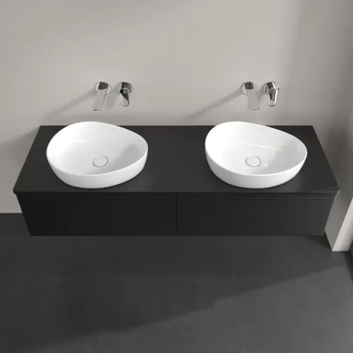 Bild von VILLEROY BOCH Antao Waschbeckenunterschrank, 2 Auszüge, 1600 x 360 x 500 mm, Front mit Struktur, Black Matt Lacquer / Black Matt Lacquer #K39150PD