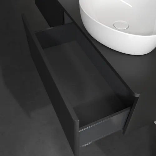 Bild von VILLEROY BOCH Antao Waschbeckenunterschrank, 2 Auszüge, 1600 x 360 x 500 mm, Front mit Struktur, Black Matt Lacquer / Black Matt Lacquer #K39150PD