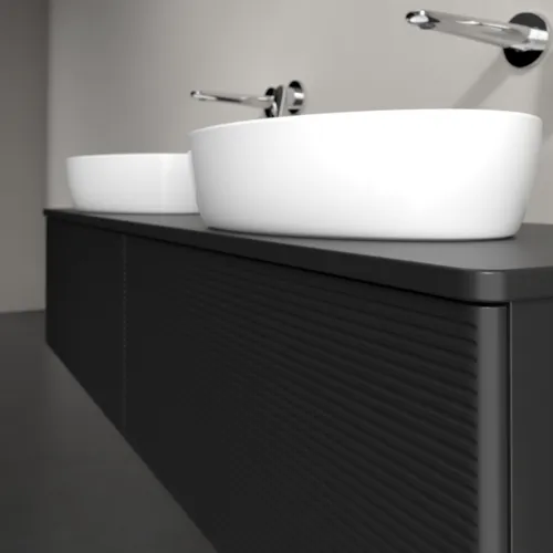 Bild von VILLEROY BOCH Antao Waschbeckenunterschrank, 2 Auszüge, 1600 x 360 x 500 mm, Front mit Struktur, Black Matt Lacquer / Black Matt Lacquer #K39150PD