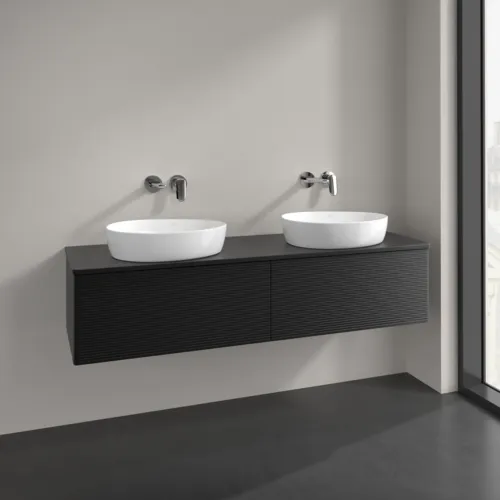 Bild von VILLEROY BOCH Antao Waschbeckenunterschrank, 2 Auszüge, 1600 x 360 x 500 mm, Front mit Struktur, Black Matt Lacquer / Black Matt Lacquer #K39150PD