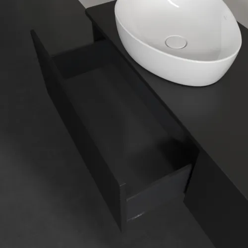 Bild von VILLEROY BOCH Antao Waschbeckenunterschrank, 2 Auszüge, 1600 x 360 x 500 mm, Front mit Struktur, Black Matt Lacquer / Black Matt Lacquer #K39150PD