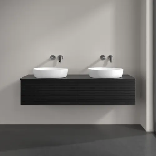 Bild von VILLEROY BOCH Antao Waschbeckenunterschrank, 2 Auszüge, 1600 x 360 x 500 mm, Front mit Struktur, Black Matt Lacquer / Black Matt Lacquer #K39150PD