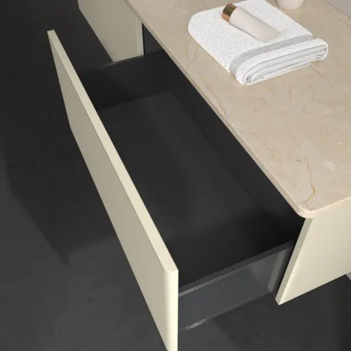 Obrázek VILLEROY BOCH Antao Vanity unit, 2 pull-out compartments, 1600 x 360 x 500 mm, Front with grain texture, Silk Grey Matt Lacquer / Botticino #K37153HJ