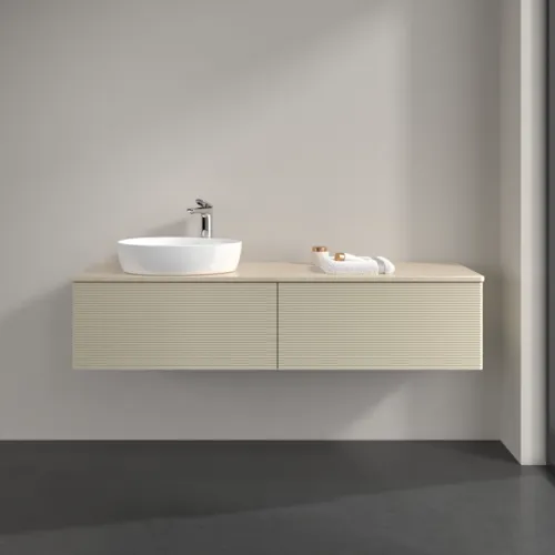 Obrázek VILLEROY BOCH Antao Vanity unit, 2 pull-out compartments, 1600 x 360 x 500 mm, Front with grain texture, Silk Grey Matt Lacquer / Botticino #K37153HJ
