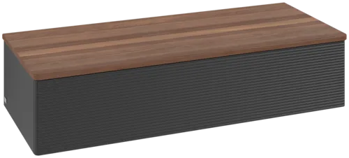 Bild von VILLEROY BOCH Antao Sideboard, 1 Auszug, 1200 x 268 x 500 mm, Front mit Struktur, Black Matt Lacquer / Warm Walnut #K41102PD