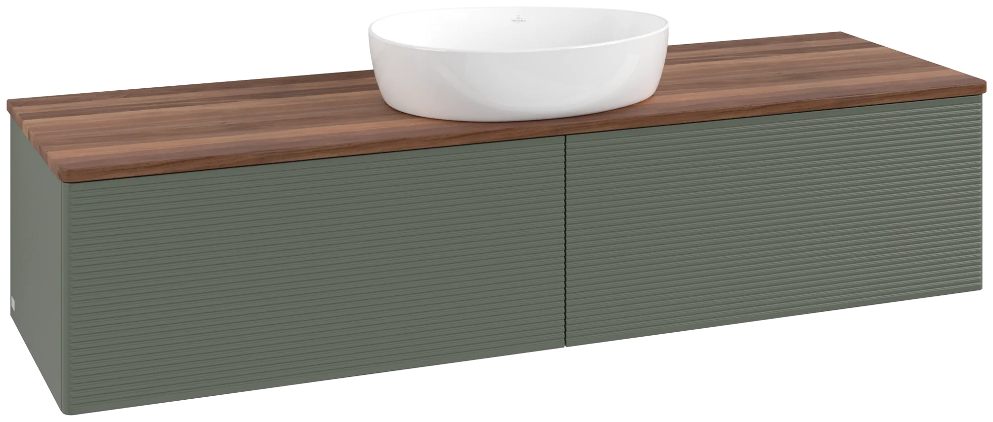 Bild von VILLEROY BOCH Antao Waschbeckenunterschrank, 2 Auszüge, 1600 x 360 x 500 mm, Front mit Struktur, Leaf Green Matt Lacquer / Warm Walnut #K36112HL
